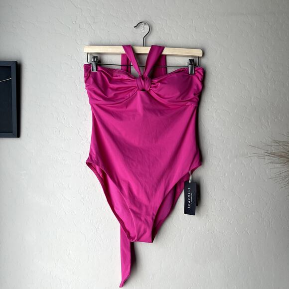 NEW Seafolly Collective Hot Pink Halter Bandeau One Piece Swimsuit Size 10 - Picture 2 of 11